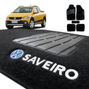 TAPETE CARPETE SAVEIRO G5 2010 A 2013 PRETO BORDADO 5 PEÇAS