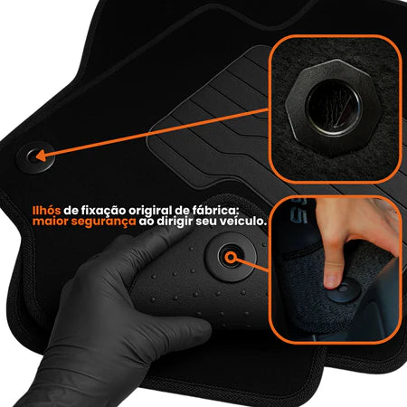 TAPETE CARPETE FORD RANGER 2013 A 2023 CABINE DUPLA PRETO BORDADO 3 PEÇAS
