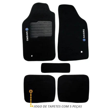 TAPETE CARPETE SAVEIRO G5 2010 A 2013 PRETO BORDADO 5 PEÇAS