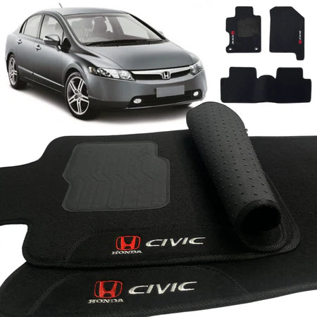 TAPETE CARPETE HONDA CIVIC 2007 A 2011 COM FURAÇÃO PRETO 3 PEÇAS