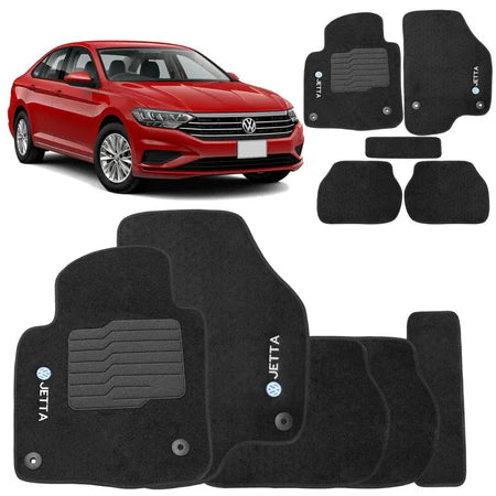 TAPETE CARPETE VOLKSWAGEN JETTA 2018 A 2024 PRETO BORDADO 5 PEÇAS
